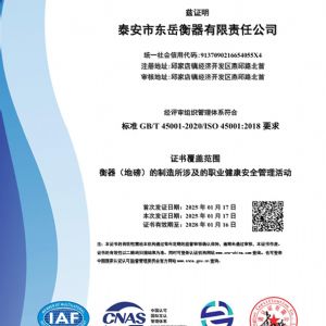職業(yè)健康安全管理體系認證證書
